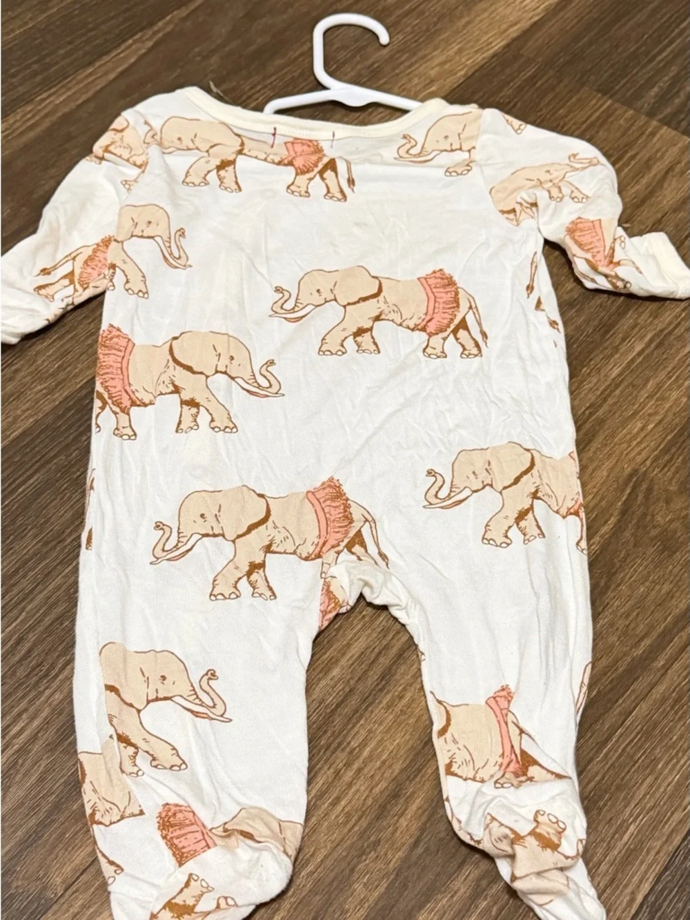 Milkbarn Cream Footed One-Piece with Peach Elephant Print
